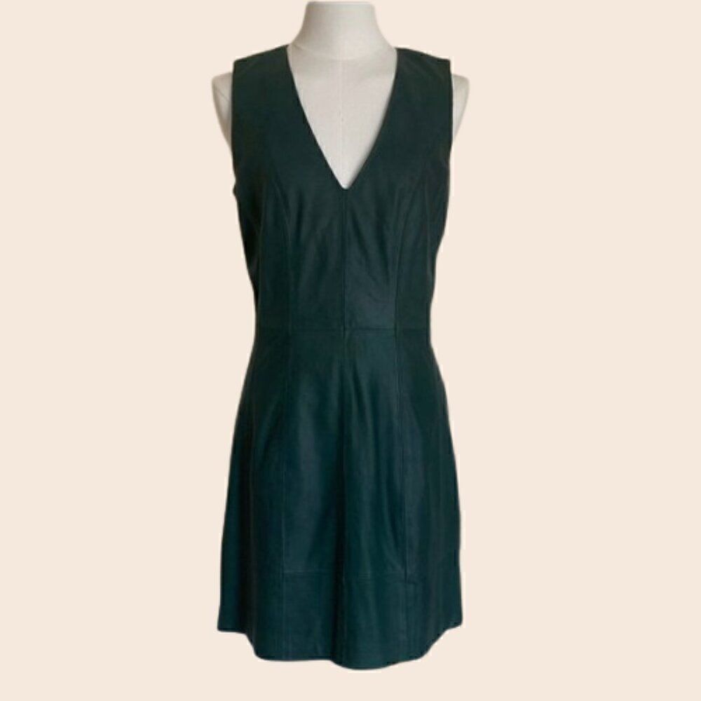 Bod & Christensen Dark Forest Green Leather Anya Mini Dress Size 6